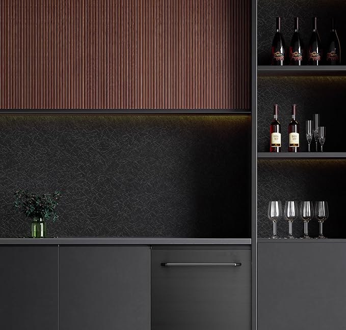 Safiyya 17.3" X 118" Peel and Stick Wallpaper Black Silk Contact Paper Textured Wall Paper Peel and Stick Modern Solid Color Wallpaper for Bathroom Vinyl Rolls - Image 3