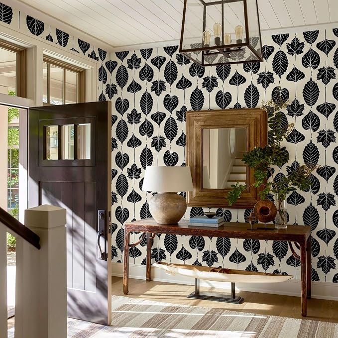 Dimoon Modern Peel and Stick Wallpaper Black and Cream Leaf Contact Paper Botanical Wallpaper Vintage Renter Friendly Removable Geometric Wall Paper for Bedroom Kitchen Textured 17.3''x394'' - Image 9