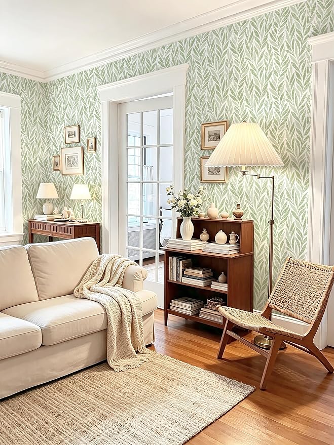 Safiyya Green Leaf Peel and Stick Wallpaper 118"x17.3" Boho Modern Farmhouse Wall Paper Sage Contact Paper Waterproof Self Adhesive Removable Wallpaper for Bedroom Bathroom Vinyl Roll - Image 6