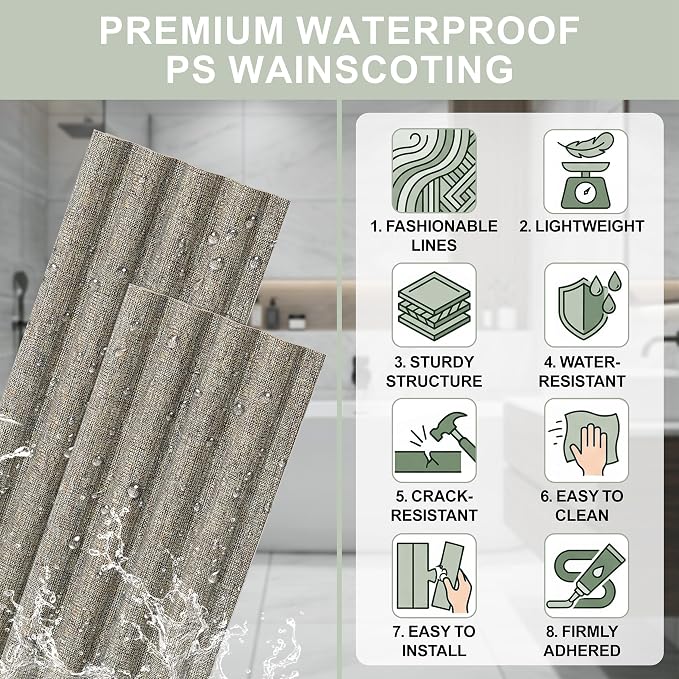 Wainscoting Panels for Living Room, Bedroom,Dining Room & Hallway | 17PCS 39 x 5 Inch Decorative Grey Oak PS Waterproof Board and Batten Wall Panel for Interior Wall Décor- Covers 22.43 Sq.Ft - Image 4