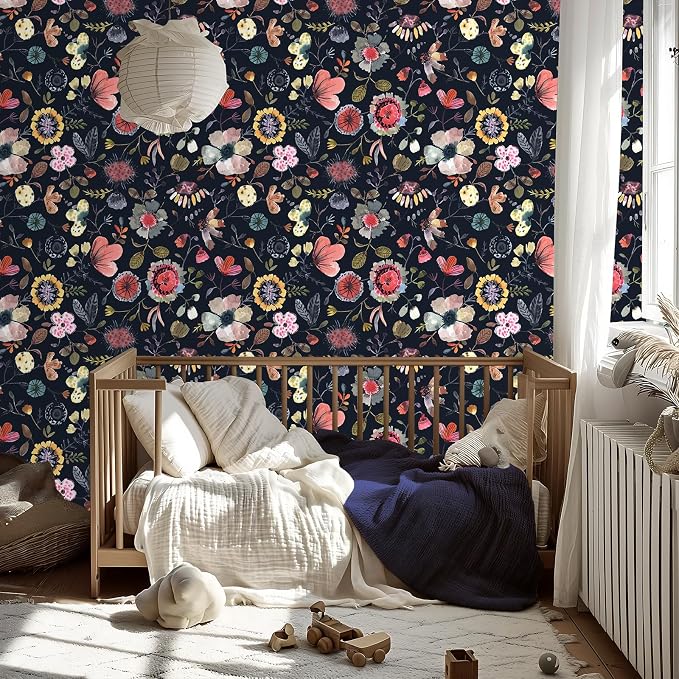 Wallpaper Peel and Stick Floral Wall Paper Removable Waterproof Blue/Red/Yellow Contact Paper for Bedroom Cabinets Shelf Drawers Renter Friendly 17.3" x 118" - Image 7