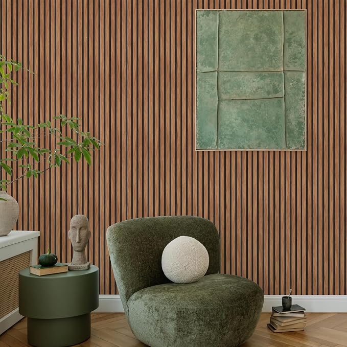 Main Street Peel and Stick Wallpaper Sheets, Wood Slat Panel, 12-Pack | 11 x 16 in sheet size; Covers up to 14.67 sq ft; Eco-friendly paper material; No paste or additional adhesive required - Image 3