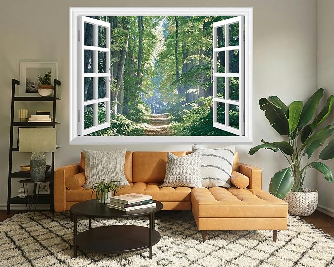FLFK Fake Window Wall Mural - Road in The Forest Faux Window Wall Decal for Wall Decor, Peel and Stick Wall Sticker,80"x60",Set of 5 Sheets - Image 5