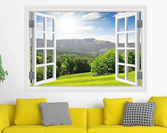 FLFK Fake Window Wall Sticker - Landscape Faux Window Wall Mural for Wall Decor, Stick and Peel Wall Decals,48"x32",Set of 2 Sheets - Image 3