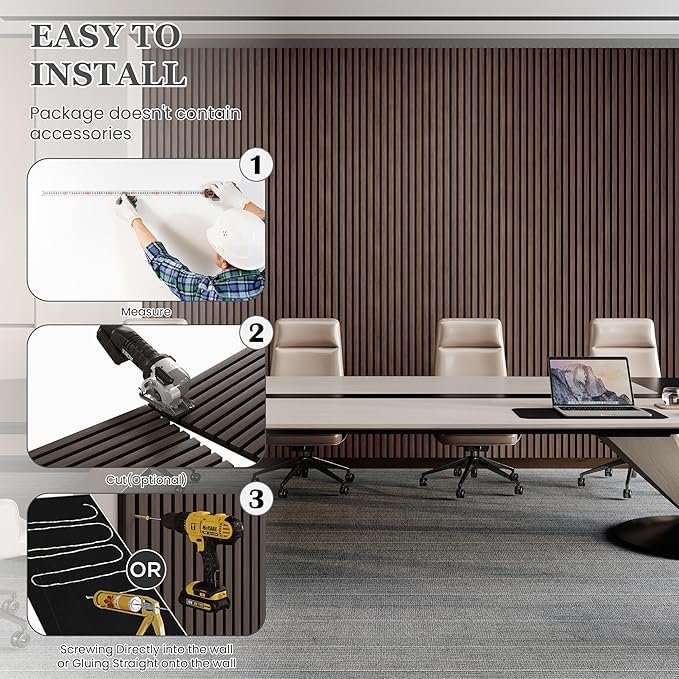 4 Pack Wood Salt Acoustic Wall Panels 94" x 12.6" x 0.8", Natural Walnut | 3D Fluted Soundproof Wooden Wall Panel, Sound-absorbing Wall Decor for Home Theater Studio Office Bedroom - Image 6