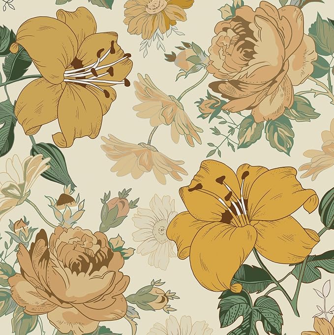 Hopepak 16.1'' x 394'' Floral Peel and Stick Wallpaper Modern Flower Contact Paper Self Adhesive Removable Waterproof Wall Paper for Bedroom Cabinets Living Room Home Decoration by Hopepak