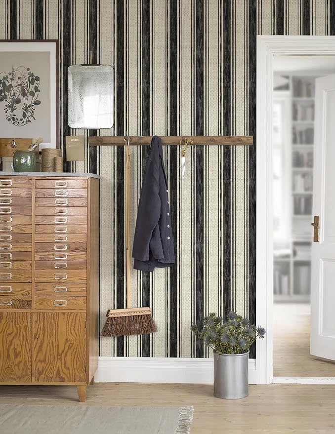 Safiyya Peel and Stick Wallpaper Black and Cream White Hand-Painted Striped Contact Paper Beige Vintage Wall Paper Self Adhesive Removable Wallpaper for Bedroom Bathroom Vinyl 17.3"×78.7" - Image 4