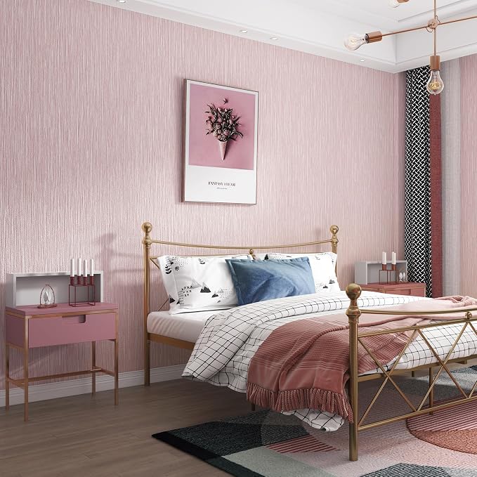 Haimin Grasscloth Wallpaper Textured 24in X 393in Fabric Contact Paper Pink Wall Paper Textured Linen Peel and Stick Self-Adhesive Thick Vinyl Embossed Film Wallpaper (Pink) - Image 2