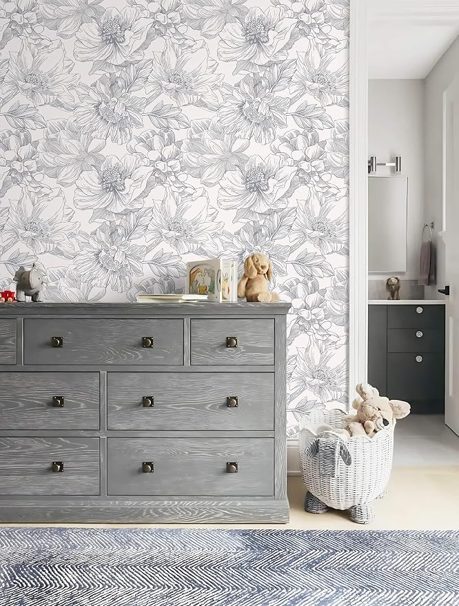 Ismoon Vintage Floral Wallpaper Peel and Stick Boho Beige and Gray Contact Paper 17.3inx6.5ft Removable Self Adhesive Wall Paper for Bathroom Bedroom Cabinet Mural Wall Decor Vinyl Renter Friendly - Image 7