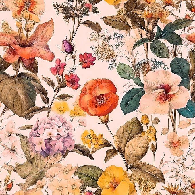 Jeweluck Floral Peel and Stick Wallpaper Vintage Floral Contact Paper Peel and Stick 16.9”x393.7” Poppy Flower Wallpaper Boho Leaf Wall Paper Removable Self Adhesive Decorative for Cabinets Vinyl by Jeweluck