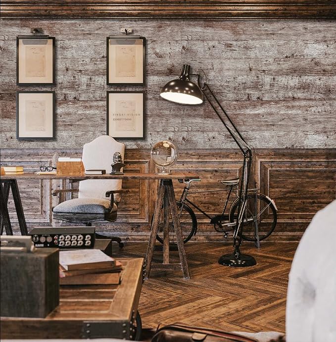 Dimoon 236"x17.7'' Wood Contact Paper Brown Grey Dark Wood Wallpaper Gray Brown Wood Plank Wood Peel and Stick Wallpaper Waterproof Removable Rustic Self Adhesive Vintage Table Desk Cabinet Vinyl Roll - Image 7