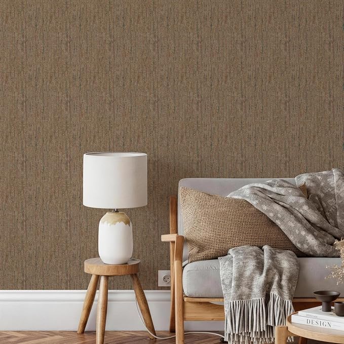 JiffDiff Woven Wallpaper Peel and Stick 17.3" x 1200" Colorful Paint Grasscloth Contact Paper Textured Waterproof Self Adhesive Stick on Wallpaper(144 sq. ft Coffee) - Image 3