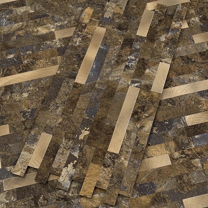 StyloVue 20 Sheets Peel and Stick Backsplash for Kitchen, Rust Slate with Metal Gold Look Stick on Tile Upgrade Your Kitchen Backsplash, RV, Fireplace - Image 8