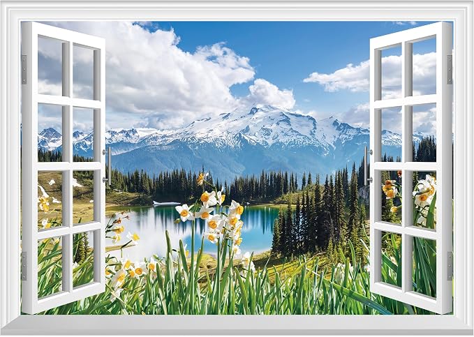 FLFK Fake Window Wall Mural - Spring Faux Window Wall Sticker for Wall Decor, Stick and Peel Wall Decals,48"x32",Set of 2 Sheets by FLFK