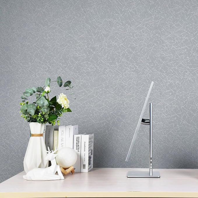 Safiyya 17.3 inch X 118 inch Peel and Stick Wallpaper Silver Grey Silk Wallpaper Textured Removable Wall Paper Self Adhesive Contact Paper for Walls Vinyl Rolls - Image 3