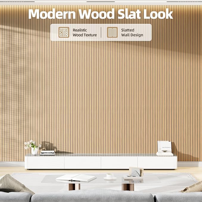 NEPIS Peel and Stick Wood Slat Wall Panels, 3D PVC Faux Oak Wood Wallpaper | 15.75"x118" Soundproof Wall Panels with Self Adhesive, Wall Coverning for Accent Walls Ceiling Bedroom Bathroom Kitchen Decor - Image 2