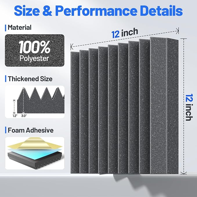 Self-Adhesive Sound Proof Foam Panels For Walls High Density Acoustic Panel | 36 Pack Soundproof Wall Panels Fast-Expanding, 3”×12”×12” Sound Dampening Absorbing Panel for Gaming Studio Decor - Black - Image 6