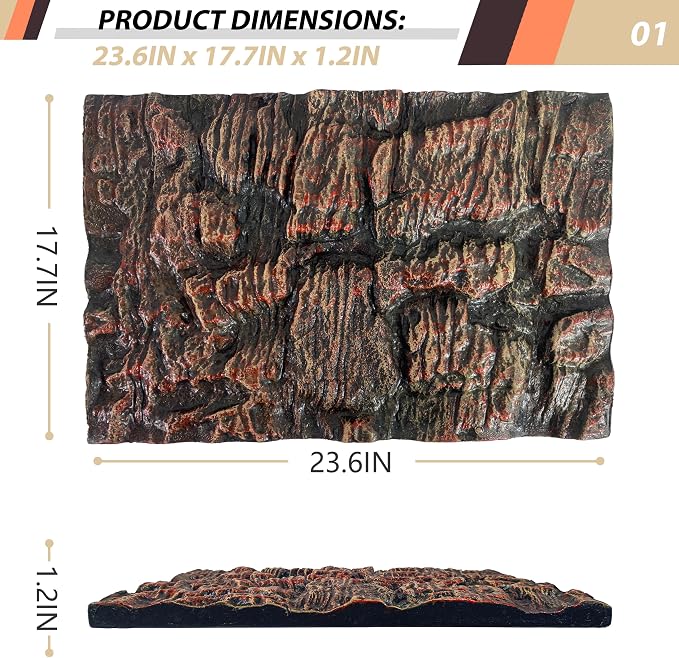 23.6x17.7in Rock Terrarium Background,3D Reptile Tank Background Board,Amphibian Stereo Backdrop Wall,Lizard Snake Gecko Spider Turtle Fish pet silo Background Decorative Panel(Brown) - Image 2
