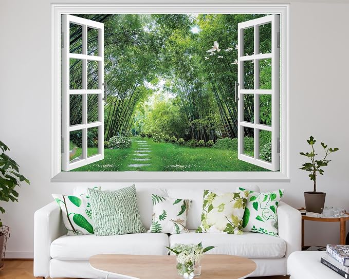 FLFK Fake Window Wall Mural - Jungle Faux Window Wall Sticker for Wall Decor, Stick and Peel Wall Decals,80"x60",Set of 5 Sheets - Image 3