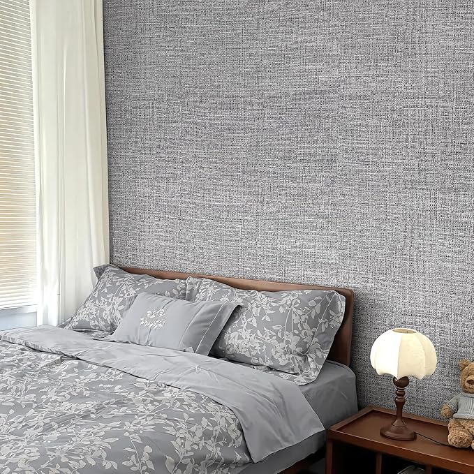 Grey Grasscloth Peel and Stick Wallpaper 17.3"x120" Faux Linen Textured Contact Paper Removable Self Adhesive Vinyl Wallpaper for Bedroom Bathroom Kitchen Cabinets - Image 7