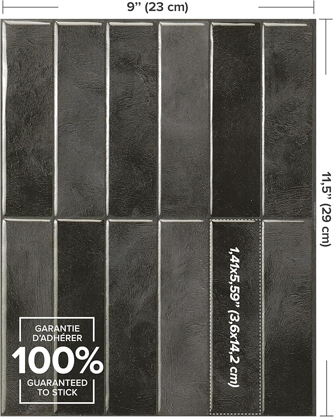 Smart Tiles Peel and Stick backsplash, Stacked Graphite Black, 11.43"x9" | Pack of 5 (3.5 sq ft), Glossy, Heat/Moisture Resistant, Low VOC, Kitchen/Bathroom, Renter Friendly, Made in Canada - Image 4
