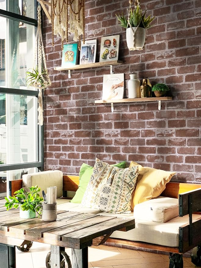 Timeet Red Brick Wallpaper Peel and Stick Wall Paper Self Adhesive Removable Textured Contact Paper for Bedroom Living Room Wall Decor Vinyl Film Roll Red 17.7"×118.11" - Image 7