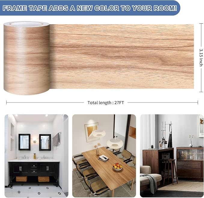 TIANLDD 27 FT Wood Grain Wallpaper Border, Removable Waterproof Mirror Border Peel and Stick,Bathroom Mirror Frame Border.(Pale Oak) - Image 3