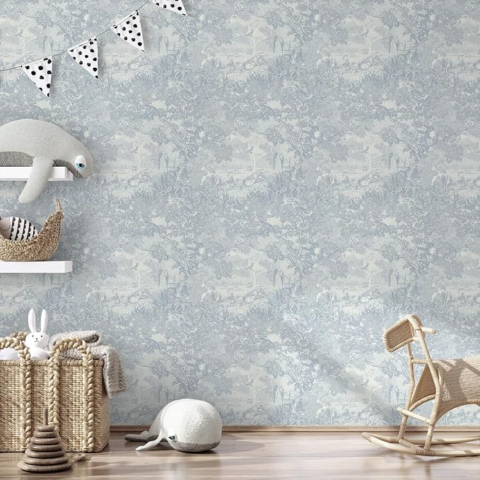 Ismoon Vintage Wallpaper Peel and Stick Blue Neutral Wallpaper 17.3in x6.56ft Forest Animals Contact Paper for Bedroom Thicken Waterproof Self-Adhesive Wall Paper Removable Renter Friendly Vinyl - Image 6