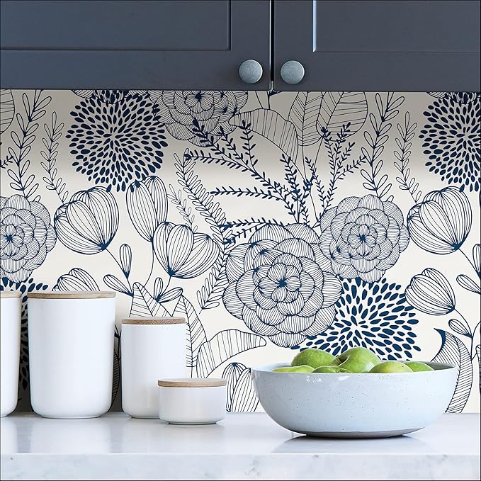 NuWallpaper by WallPops NUS3830 Navy Secret Garden Peel & Stick Wallpaper, Blue - Image 2