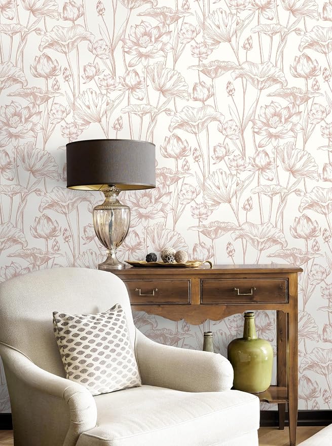 Timeet Floral Peel and Stick Wallpaper White and Pink Vintage Contact Paper 16" x 197" Lotus Self Adhesive Removable Wallpaper for Bedroom Bathroom Waterproof Decoration - Image 4