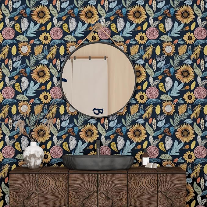 Laatse Boho Wallpaper Peel and Stick 17.5"x118", Blue Yellow Contact Paper | Self Adhesive/Removable/Waterproof/Thick Vinyl Wall Paper for Bathroom Bedroom Shelf Cabinet Drawer,Prepasted,Easy Peel - Image 5