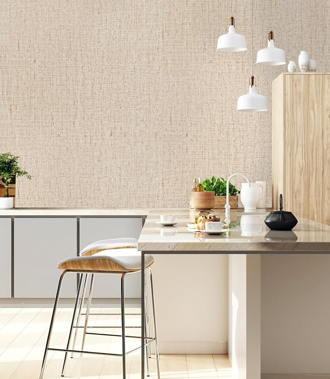 Beige Grasscloth Peel and Stick Wallpaper Textured 15.7in x 787.4in | Faux Linen Wallpaper Peel and Stick Vintage Grasscloth Contact Paper Self Adhesive Removable Contact Paper for Bedroom Vinyl - Image 4