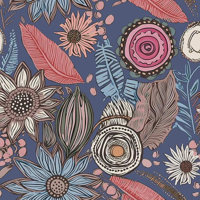 Laatse Boho Wallpaper Peel and Stick 17.5"x118", Blue Pink Contact Paper | Self Adhesive/Removable/Waterproof/Thick Vinyl Wall Paper for Bathroom Bedroom Shelf Cabinet Drawer,Prepasted,Easy Peel by Laatse