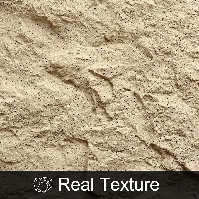 KASARO 3D Faux Stone PU Wall Panels, 4 Pack Stone Texture Golden Hemp | Thicker PU wainscoting panels with realistic stone texture for accent walls, home & office decor, easy install, 43.3" x 23.6" - Image 7