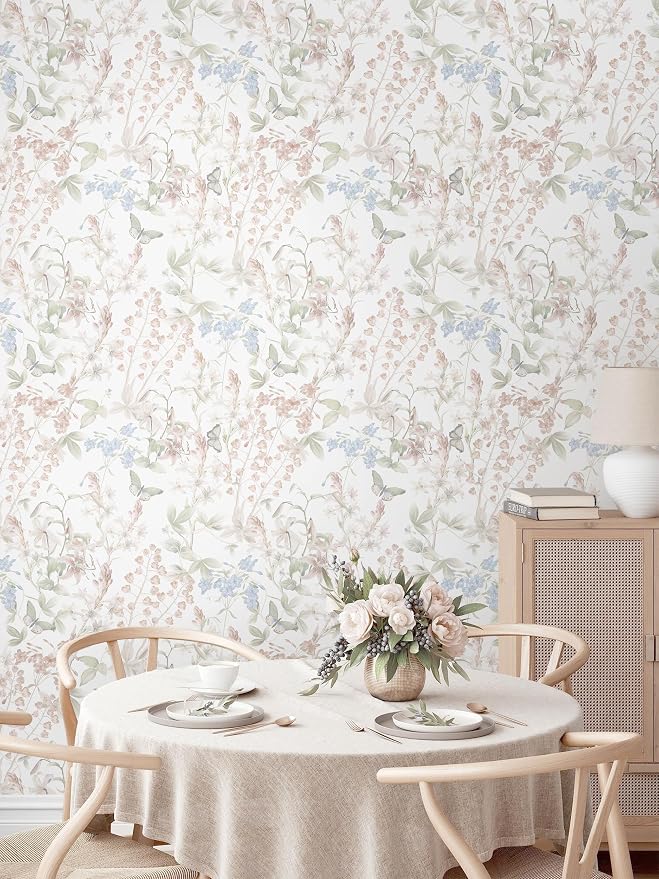 Dimoon 197"x17.3" Floral Wallpaper Pink Peel and Stick Wallpaper White Boho Contact Paper Botanical Wildflower Morden Cottage Renter Friendly Bathroom Flower Kitchen Self Adhesive Vinyl Roll - Image 4