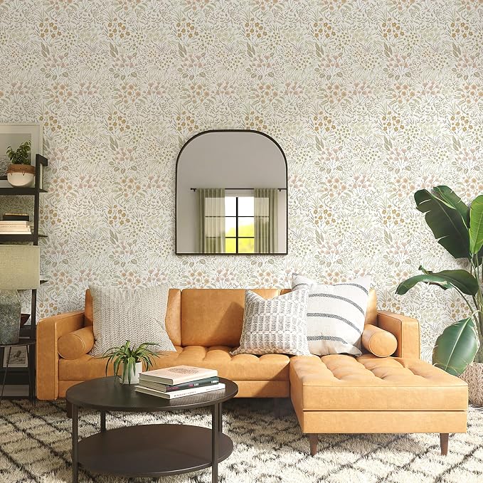 SOON AFTER Khaki Boho Neutral Floral Peel and Stick Wallpaper, 17.3" x 472" Removable & Waterproof Vinyl Wallpaper, Flower Self-Adhesive Contact Paper for Nursery Bedroom Cabinets - Image 6