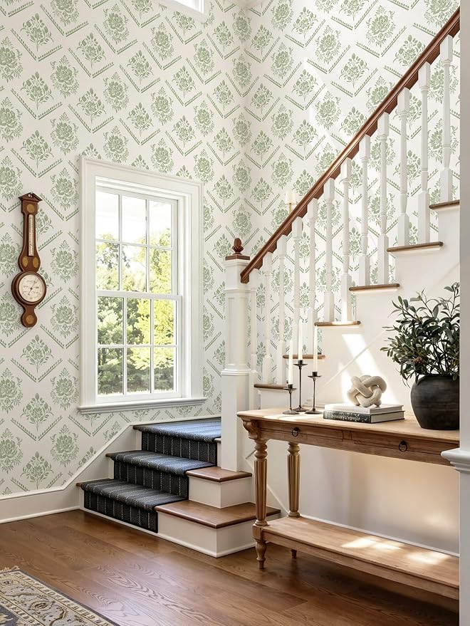 Ismoon Boho Floral Peel and Stick Wallpaper Sage Green for Vintage Bedroom | Renter Friendly Self Adhesive Removable Textured Contact Paper Botanical Wall Paper Vinyl for Bathroom Decor 17.3 X 78.7in - Image 5