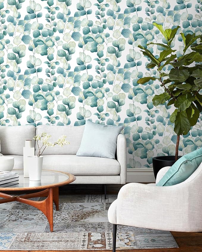 Timeet Peel and Stick Wallpaper Boho Leaf Contact Paper Removable Self Adhesive Vinyl Wall Paper Green and White Wall Mural Decoral for Cabinets and Drawers Countertops Waterproof 17.7"x 78.7" - Image 5