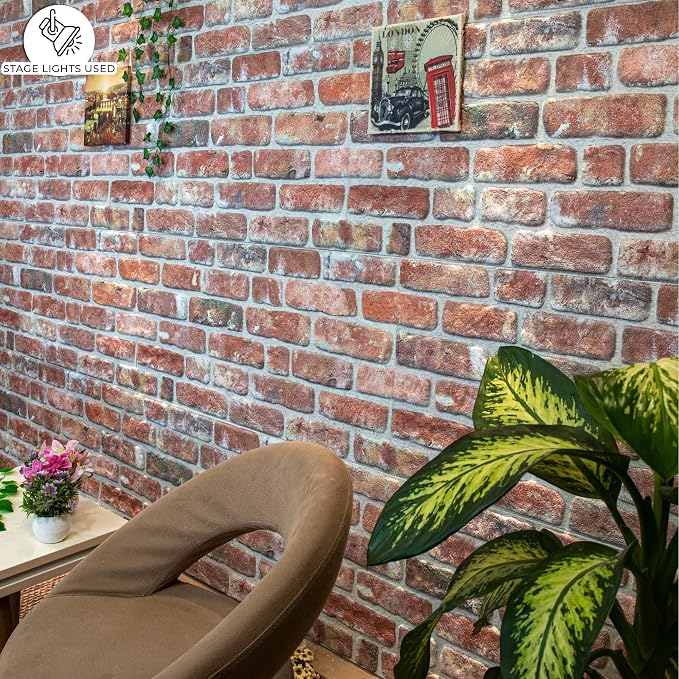 Dundee Deco 3D Wall Panels Faux Brick - Cladding, Red Brown Stone Look Wall Paneling, Styrofoam Facing for Living Room, Kitchen, Bathroom, Balcony, Bedroom, Set of 10, Covers 53 sq ft - Image 5