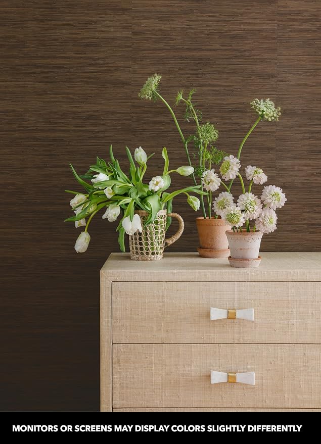 NuWallpaper x Society Social Brown Classic Faux Grasscloth Peel & Stick Wallpaper, SSS6010 - Image 2