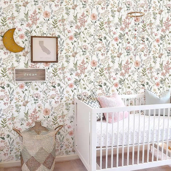 Orainege Pink Floral Peel and Stick Wallpaper Self Adhesive Wallpaper | 17.3inx393.7in Modern Wallpapers for Bedroom Bathroom Green Leaf Contact Paper for Cabinets Removable - Image 4