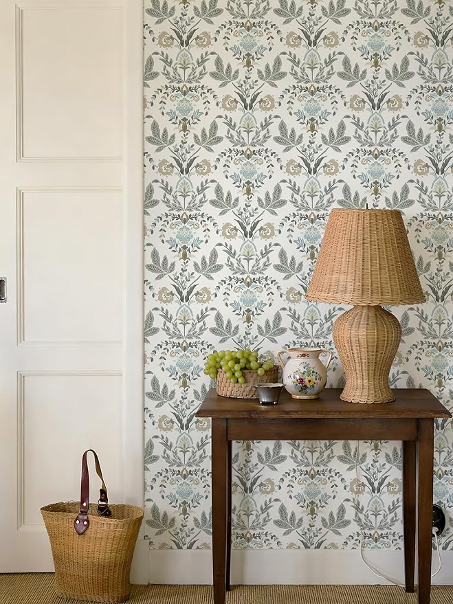 Dimoon Vintage Peel and Stick Wallpaper Boho Floral Leaf Contact Paper 394''x17.3'' Beige Grey Botanical Cottage Core Wallpaper Renter Friendly Damask Wall Paper for Bedroom Bathroom Decor Vinyl - Image 4