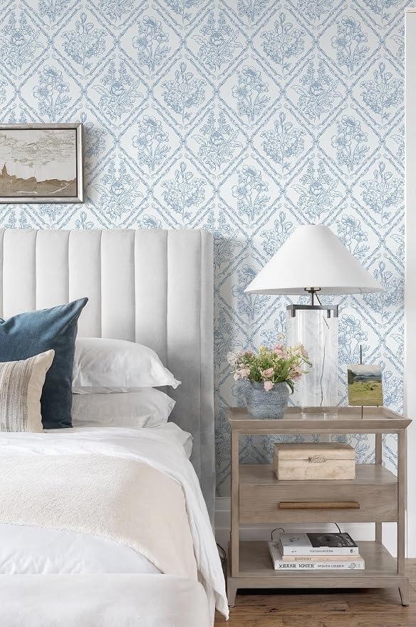 Toduso Wallpaper Peel and Stick Mordern Wall Paper Blue and White Contact Paper Removable Wallpaper for Kitchen Bathroom Bedroom Floral Waterproof Self Adhesive Vinyl Drawer Decor 17.3"x78.7" - Image 9