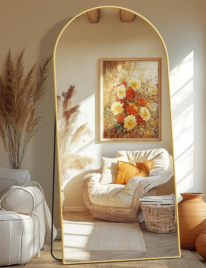 Arched Full Length Mirror, 75"x35" Standing Body Mirror for Wall, Gold by TRAHOME
