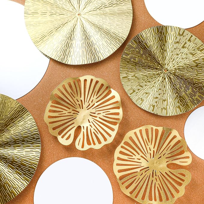 Hicarer 9 Pcs Gold Mirror Wall Decor Round Metal Art Decor Decorative Modern Circle Mirror Wall Art Sculpture Hanging Decorations for Home Living Room Bedroom Office(Gold) - Image 7