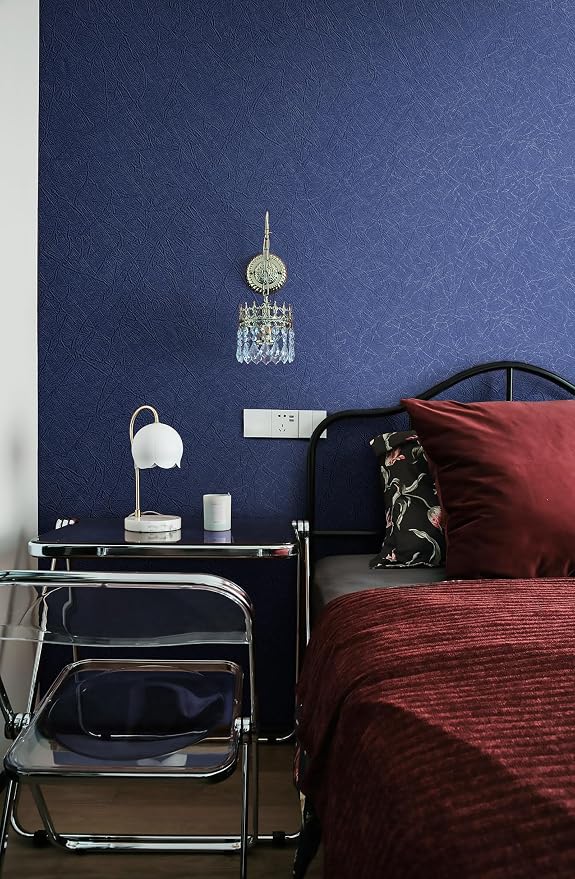 Safiyya 393"x 17.3" Wallpaper Silk Dark Blue Peel and Stick Wallpaper Dark Blue Contact Paper Self Adhesive Removable Solid Color Wall Paper for Bedroom Walls Vinyl Rolls - Image 6