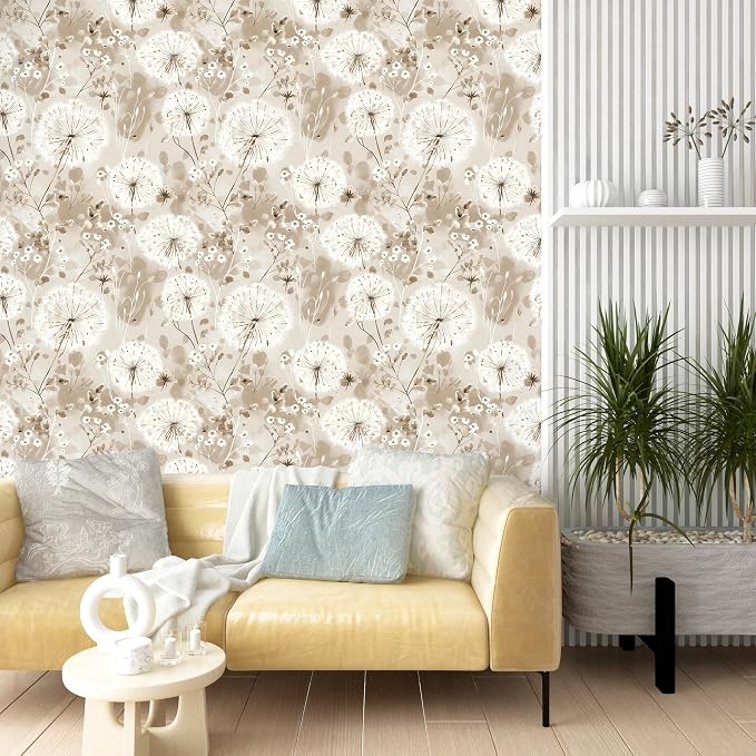 Nukofal Floral Peel and Stick Wallpaper Dandelion for Cabinet 16.9"x393.7" | Vintage Floral Contact Paper Brown Wallpaper Peel and Stick Waterproof Self Adhesive Removable for Cabinet Bedroom Decorative - Image 7