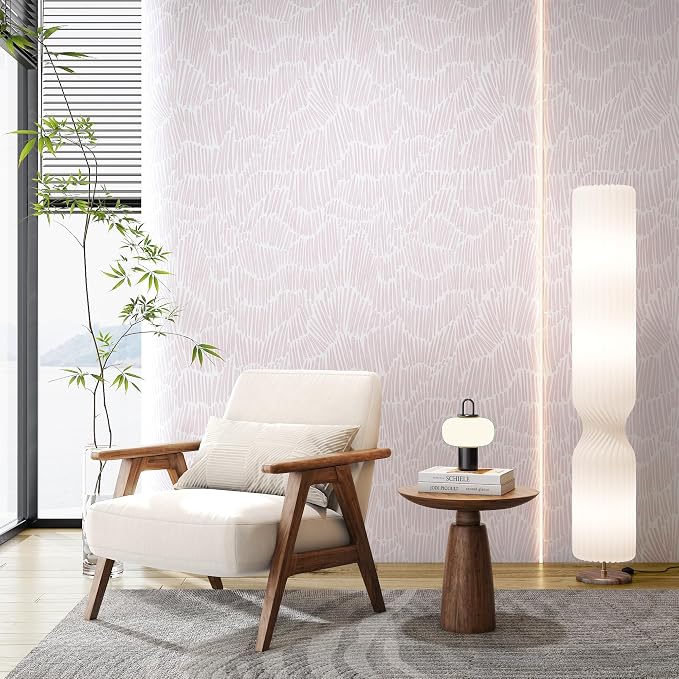 Theper Pink Contact Paper Striped Peel and Stick Wallpaper Boho 17.3"×78.8" | Simple Modern Removable Self Adhesive Wallpaper for Bedroom Cabinets Waterproof White and Pink Wall Paper Vinyl Roll - Image 7