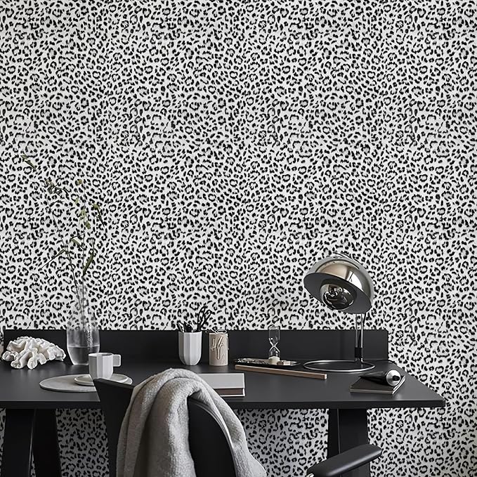 Leopard Print Peel and Stick Wallpaper, Waterproof Removable Self Adhesive Textured Wall Paper, Black and White Unique Funky Cheetah Contact Paper for Bedroom and Bathroom 480"X17.3"(57.6 sq. ft) - Image 6