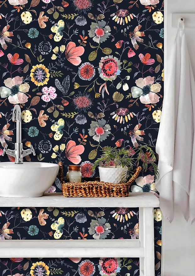 Wallpaper Peel and Stick Floral Wall Paper Removable Waterproof Blue/Red/Yellow Contact Paper for Bedroom Cabinets Shelf Drawers Renter Friendly 17.3" x 118" - Image 8